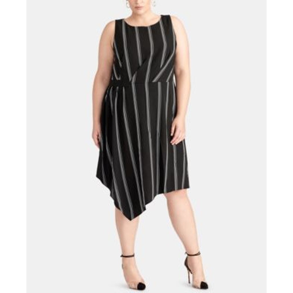 Rachel Roy Dress Womens Plus Size 22W Black Rina Stripe Sleeveless Asymmetric